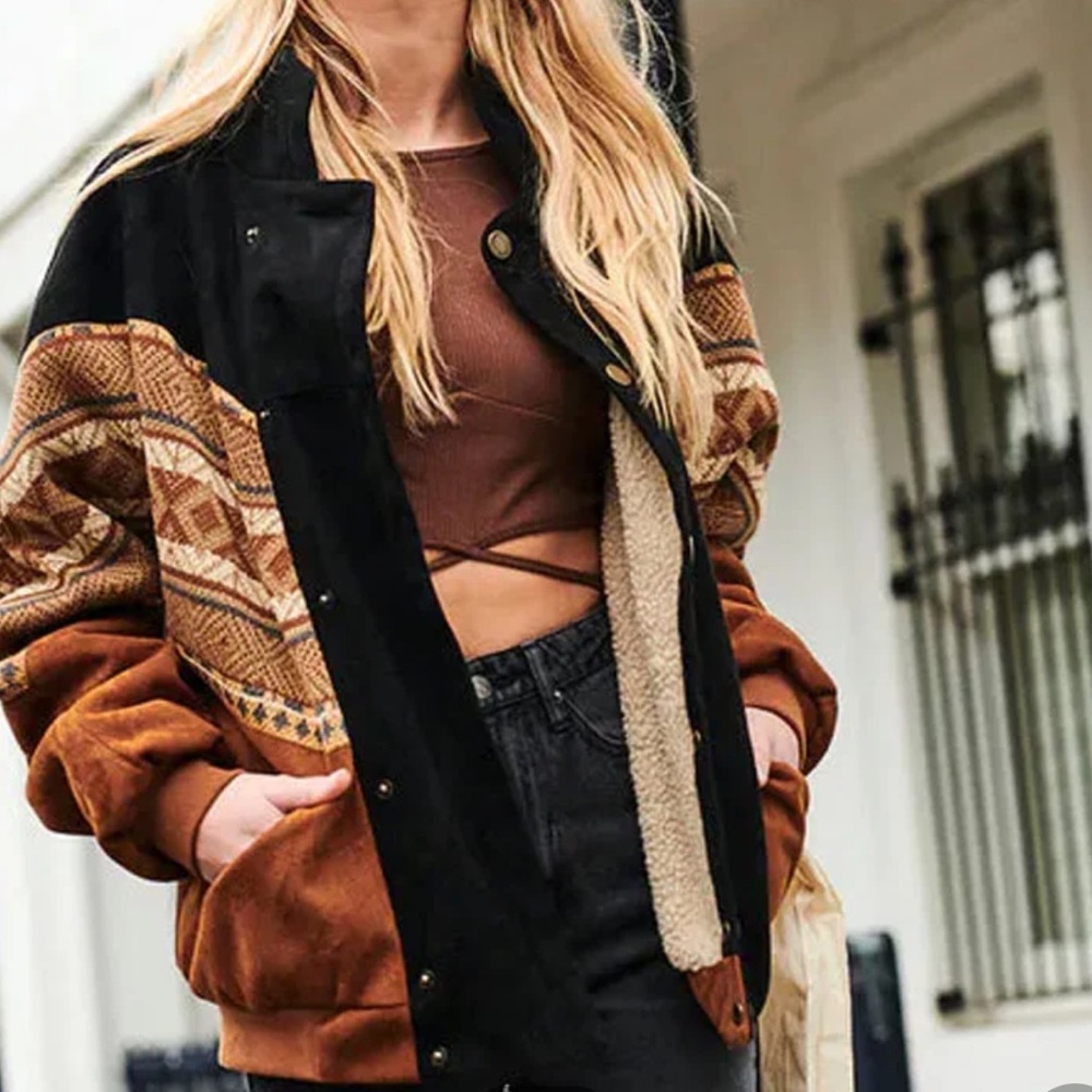Vintage Style Fleece and Faux Sued Jacket